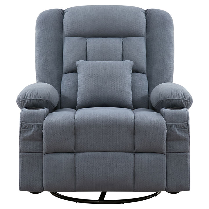 Fabric Swivel Manual Recliner with Massage and USB Port