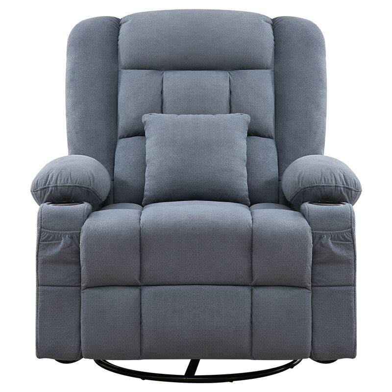Fabric Swivel Manual Recliner with Massage and USB Port