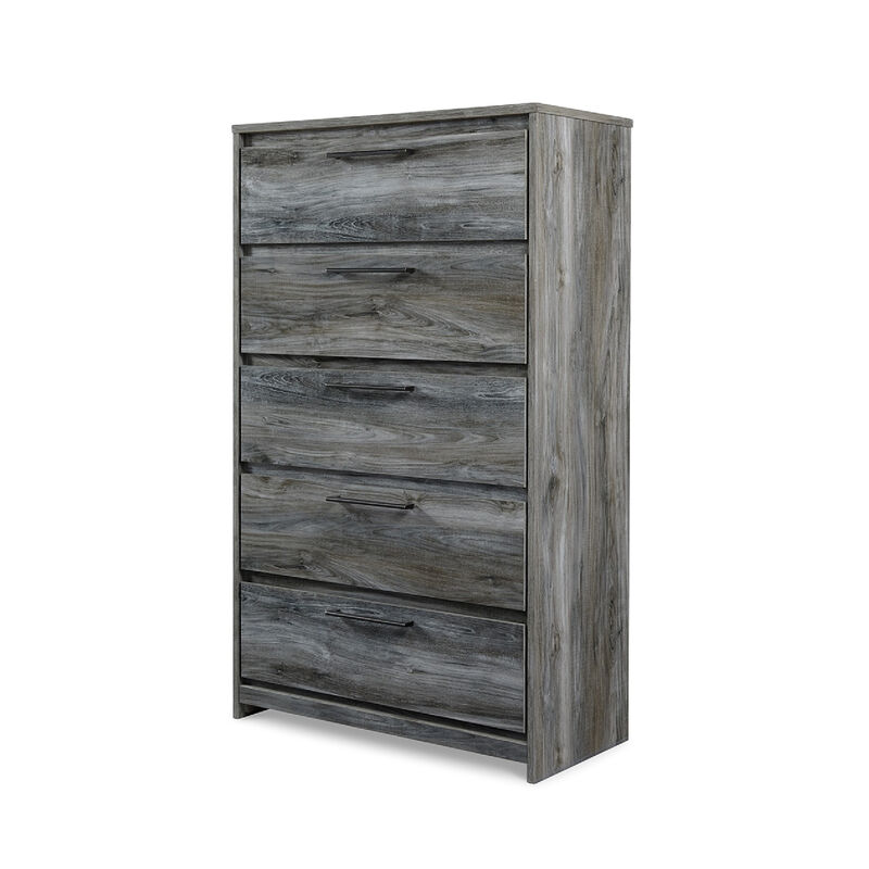 Bays Tall Dresser Chest, 5 Drawers, Modern Rustic Laminate Smoky Gray