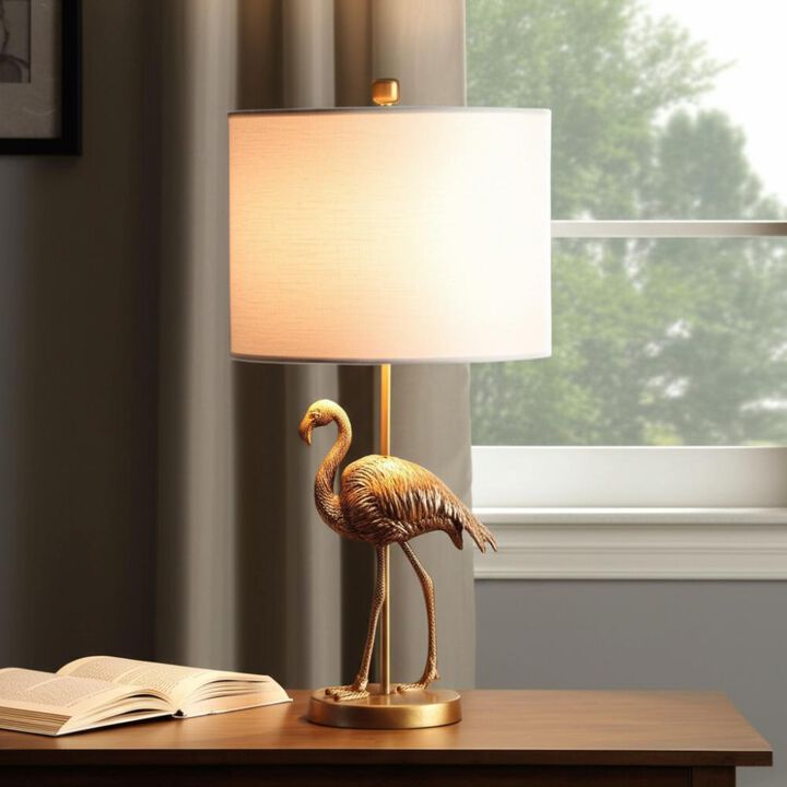Hivvago 26" Gold Flamingo Table Lamp With White Drum Shade