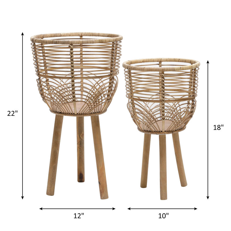 Natural Bamboo Wicker Planters Sets