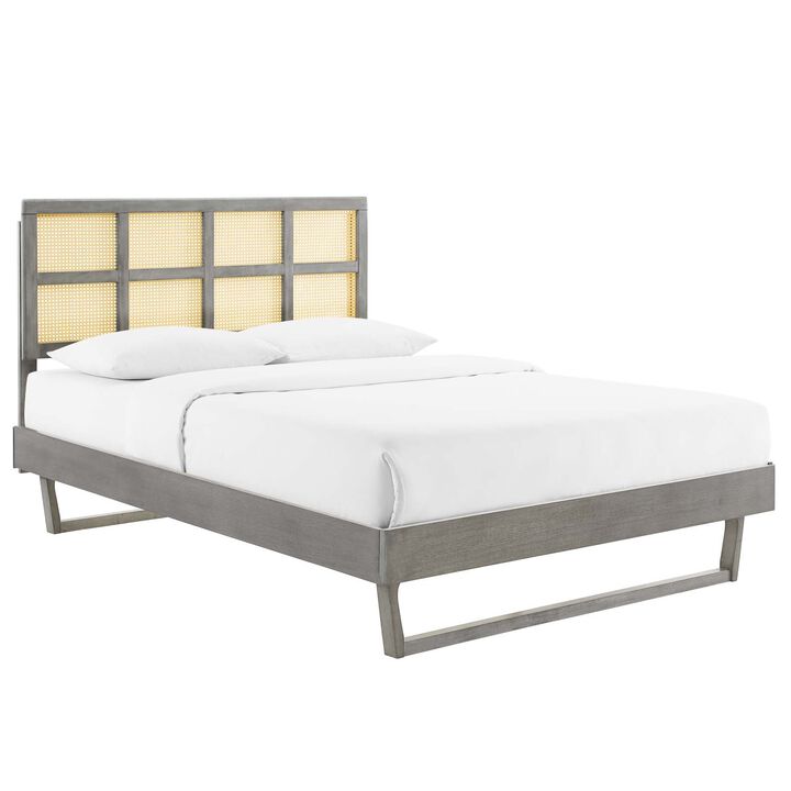 Modway - Sidney Cane and Wood Queen Platform Bed with Angular Legs