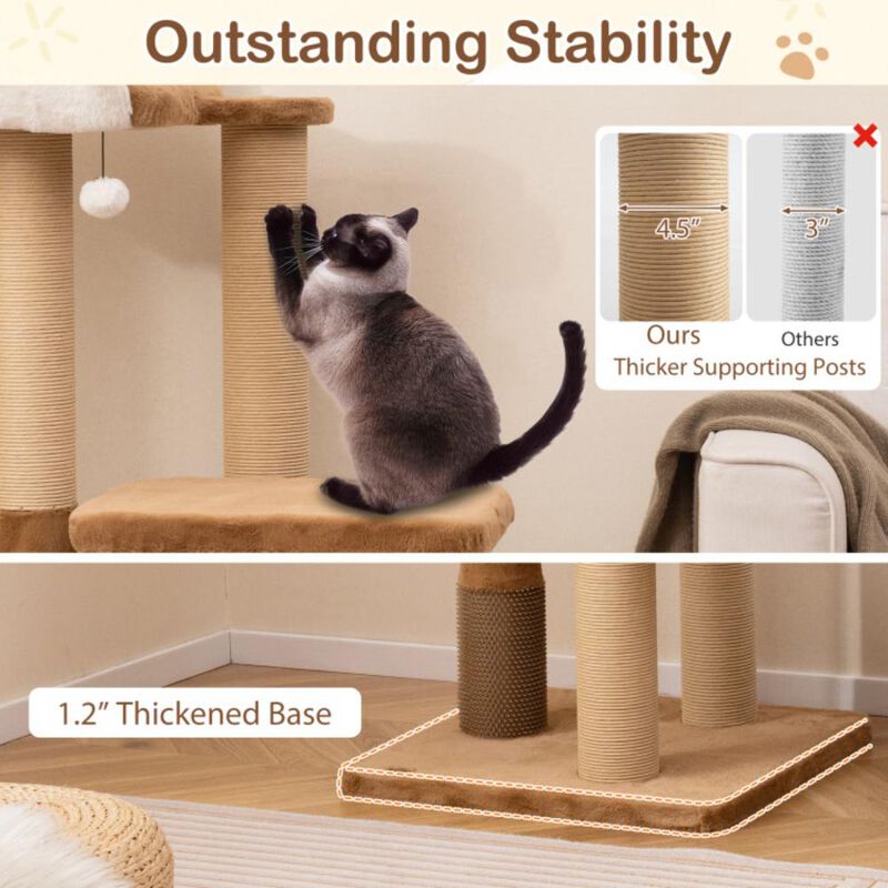 Hivvago 44 Inches Modern Cat Tree for Indoor Cats with Plush Padded Perch and Dangling Ball