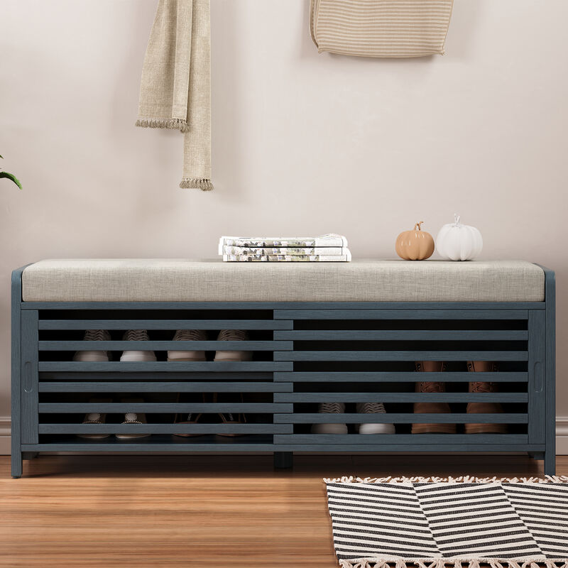Merax Distressed Shutter Storage Bench with Acacia Veneer