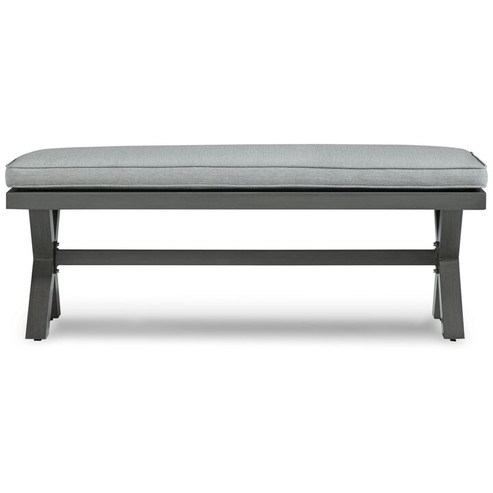 Asp 54 Inch Outdoor Bench, Gray Aluminum Frame, Soft Polyester Cushioning-Benzara