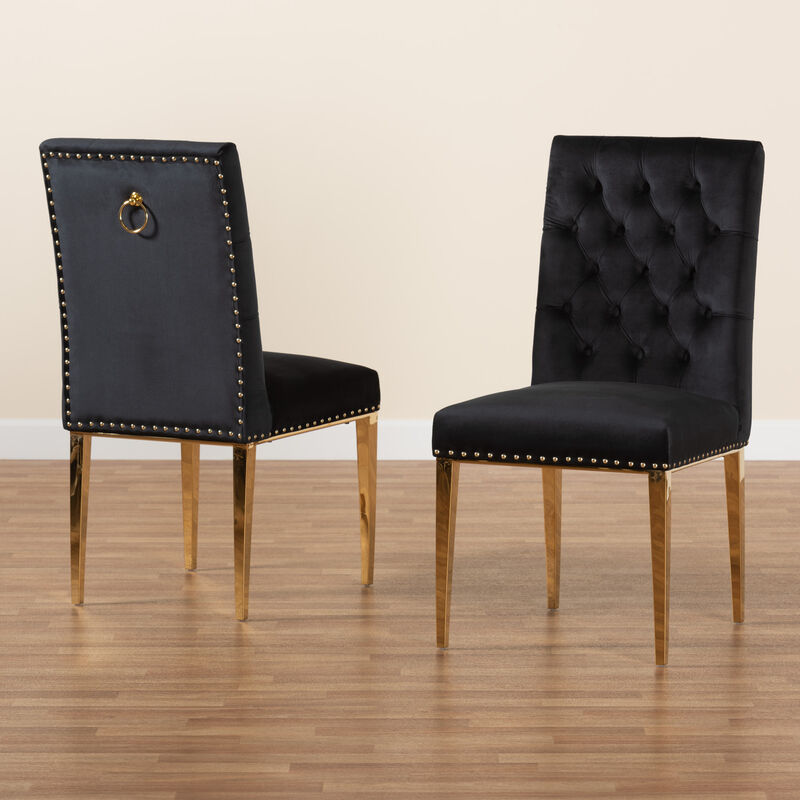 Baxton Studio Caspera and Luxe Black Velvet Fabric and Gold Metal 2-Piece Dining Chair Set