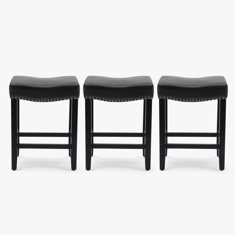 WestinTrends 24" Upholstered Saddle Seat Black Counter Stool (Set of 3)