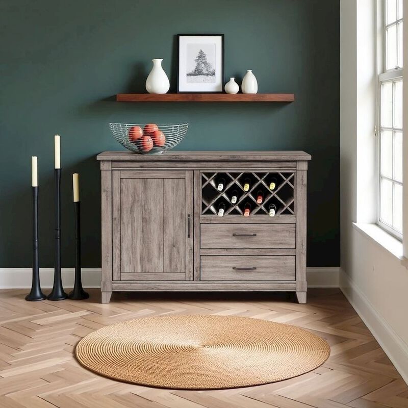 Gray Wine Cabinet with Doors &ndash; Rustic Bar Cabinet with Bottle Storage image number 3