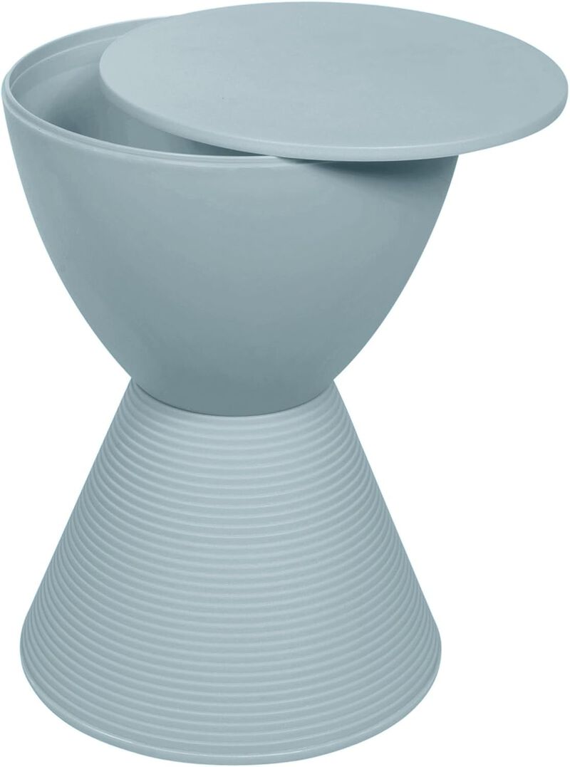 LeisureMod Modern ABS Shell Ribbed Hourglass Accent Drum Side Table with Removable Lid for Storage Indoor and Outdoor Use