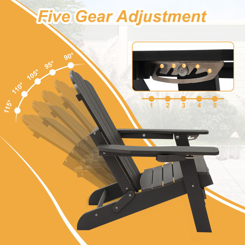 MONDAWE  Outdoor Adjustable Adirondack Chair with Cup Holder Gray