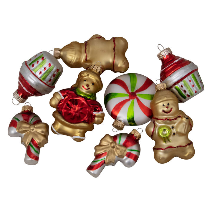 Pack of 8 Gold and Red Gingerbread Men with Sweet Treats Christmas Ornaments 3"