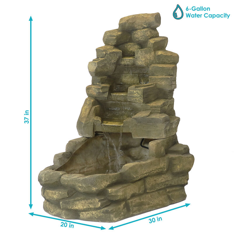 Sunnydaze Fiberglass Electric Outdoor Stone Waterfall Fountain - 37 in