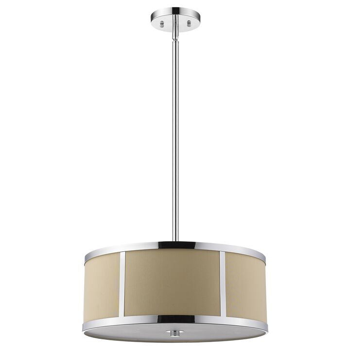 Hivvago Butler 3-Light Polished Chrome Pendant With Coarse Cream Linen Shade And Opal Acrylic Diffuser