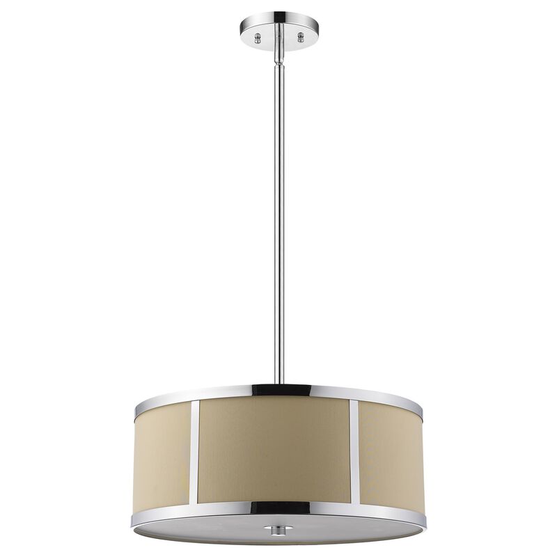 Hivvago Butler 3-Light Polished Chrome Pendant With Coarse Cream Linen Shade And Opal Acrylic Diffuser