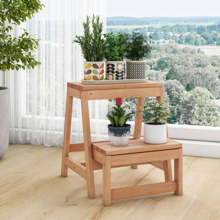Hivvago Multipurpose Wood Folding 2-Step Stool for Indoor Outdoor Plant Stand