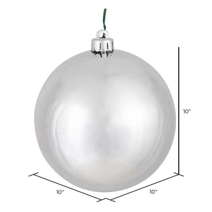 Vickerman 10" Silver Shiny Ball Ornament - Shatterproof Christmas Ball Ornament - UV Resistant with Drilled Cap - Durable Christmas Decorations - Holiday Decor