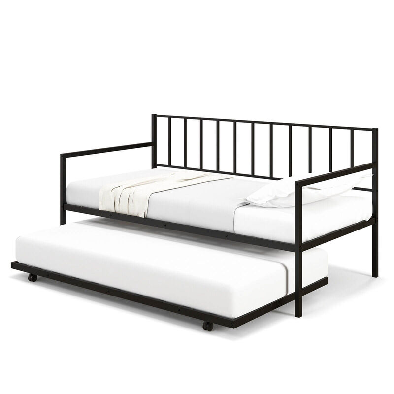 Versatile Daybed with Roll-Out Trundle and Sturdy Metal Slat Support for Comfort