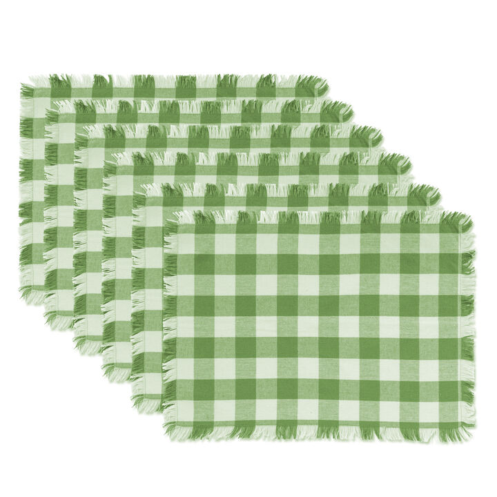 Set of 6 Green and White Checkered Placemats with Fringes 19"