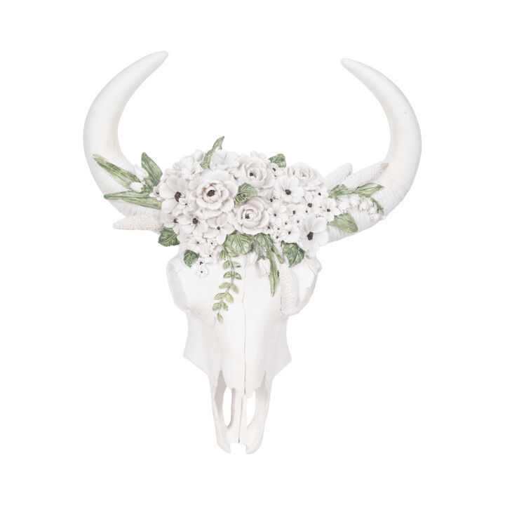 13" Bull Skull White Flowers