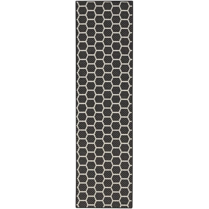 HomeRoots 12' Black And Ivory Geometric Indoor Outdoor Runner Rug