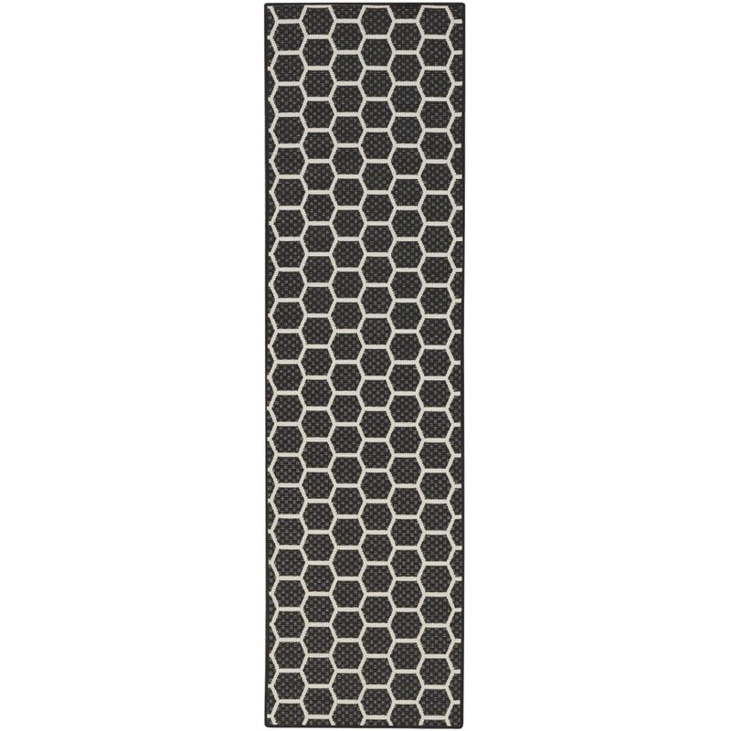 HomeRoots 12' Black And Ivory Geometric Indoor Outdoor Runner Rug image number 0