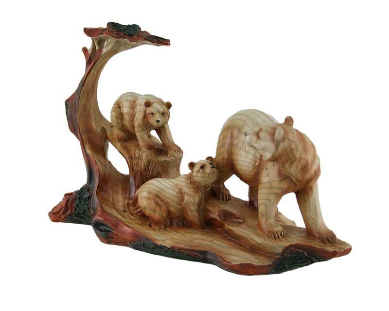 Mother Bear and Cubs Carved Wood Look Resin Statue image number 1