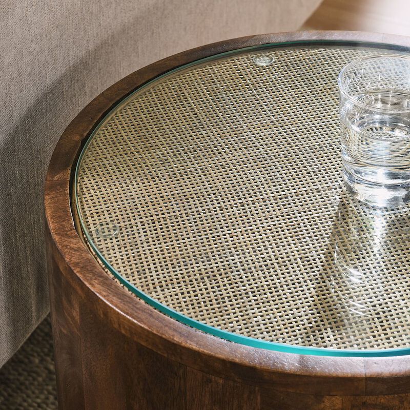 Truett Round Wood Rattan Side Table image number 6