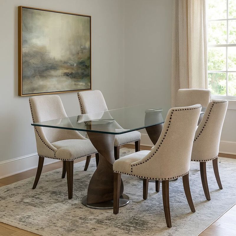 Cid Cleve Dining Table, Gray Wood, 95 Inch Clear Tempered Glass Top image number 6