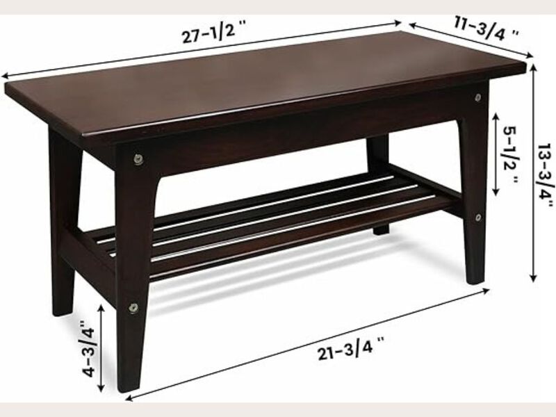 Entryway Wood Shoe Storage Bench Dark Walnut Rack USA Grown image number 2