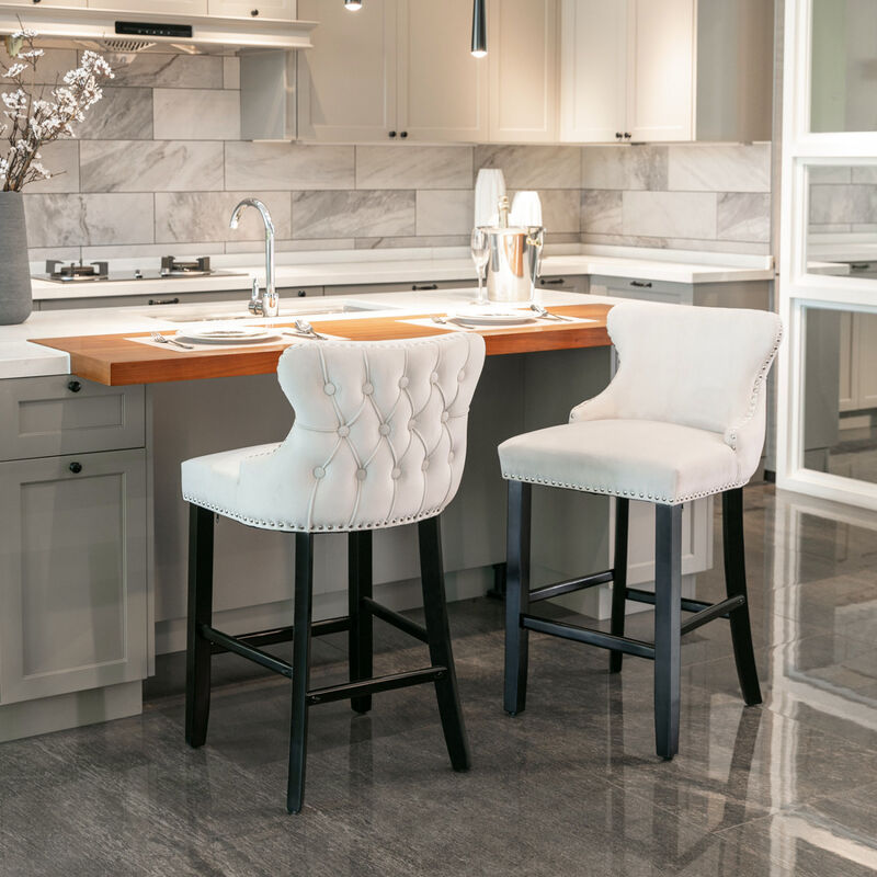 Streamdale Velvet Wingback Bar Stools with Button Tufted Decoration, Set of 2 image number 1