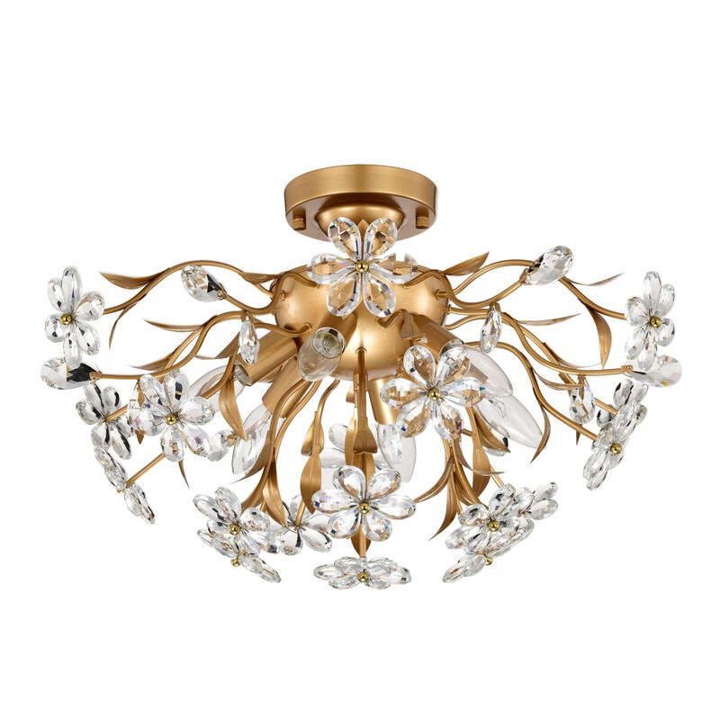 Paola 6-Light Glossy Bronze Daisy Flower Crystal Glass Sputnik Branch Flush Mount image number 0