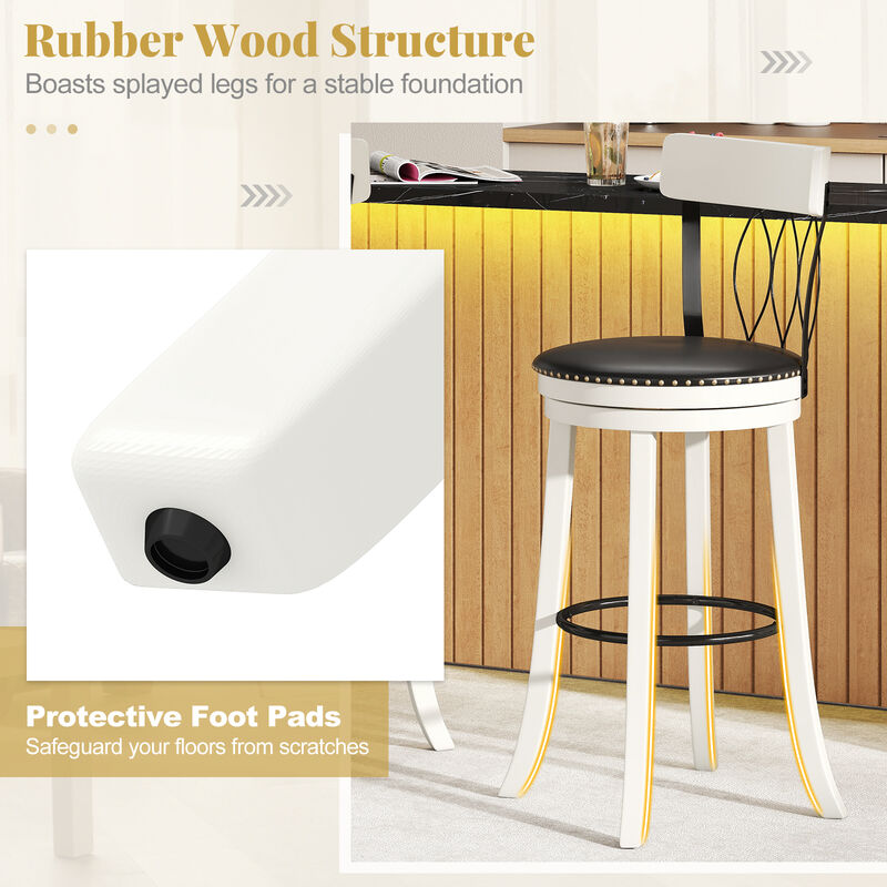 Bar Height Swivel Chairs with Tufted Seat and Rubber Wood Frame &ndash; Set of 2