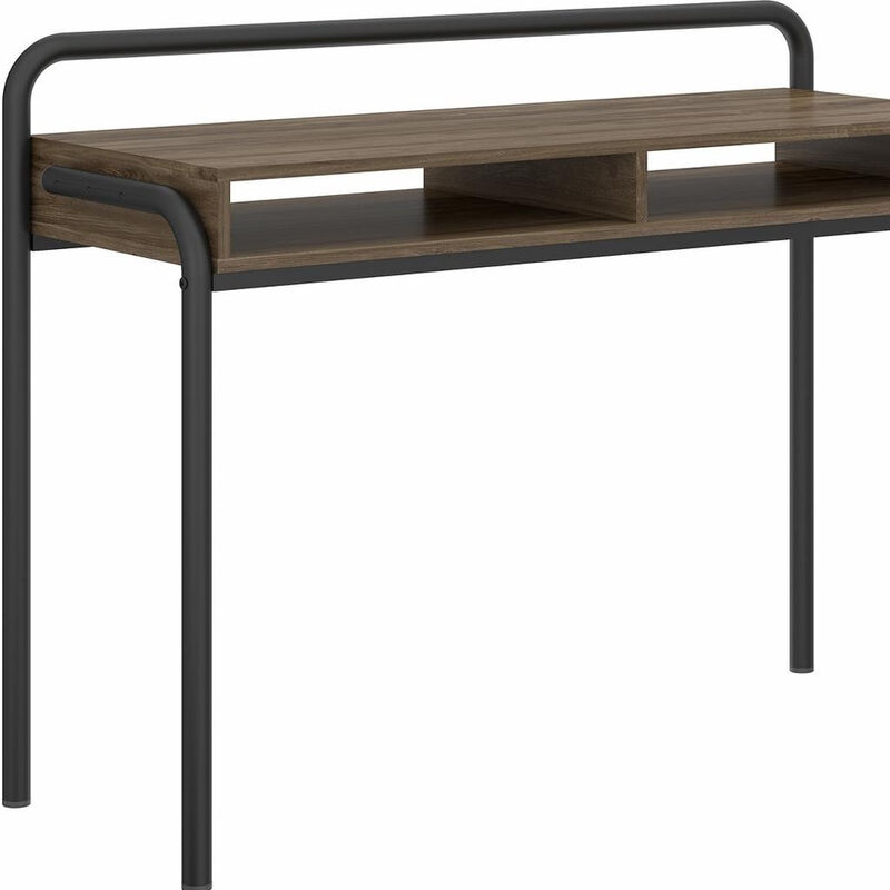 HomeRoots 46" Walnut and Black Wood and Steel Writing Desk image number 5