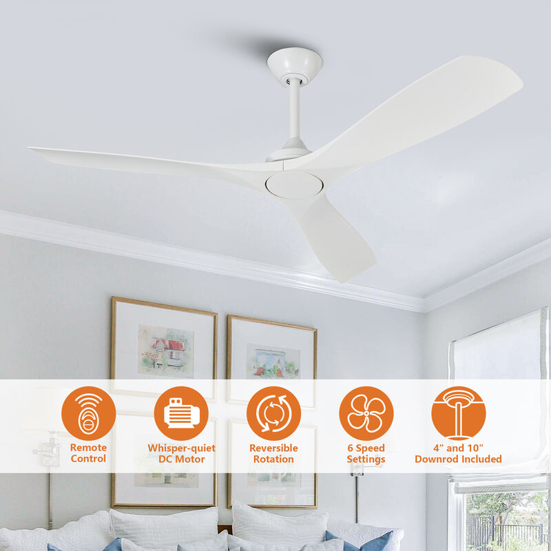 52 in. Matte White 6-Speed Reversible Ceiling Fan with Remote without Light