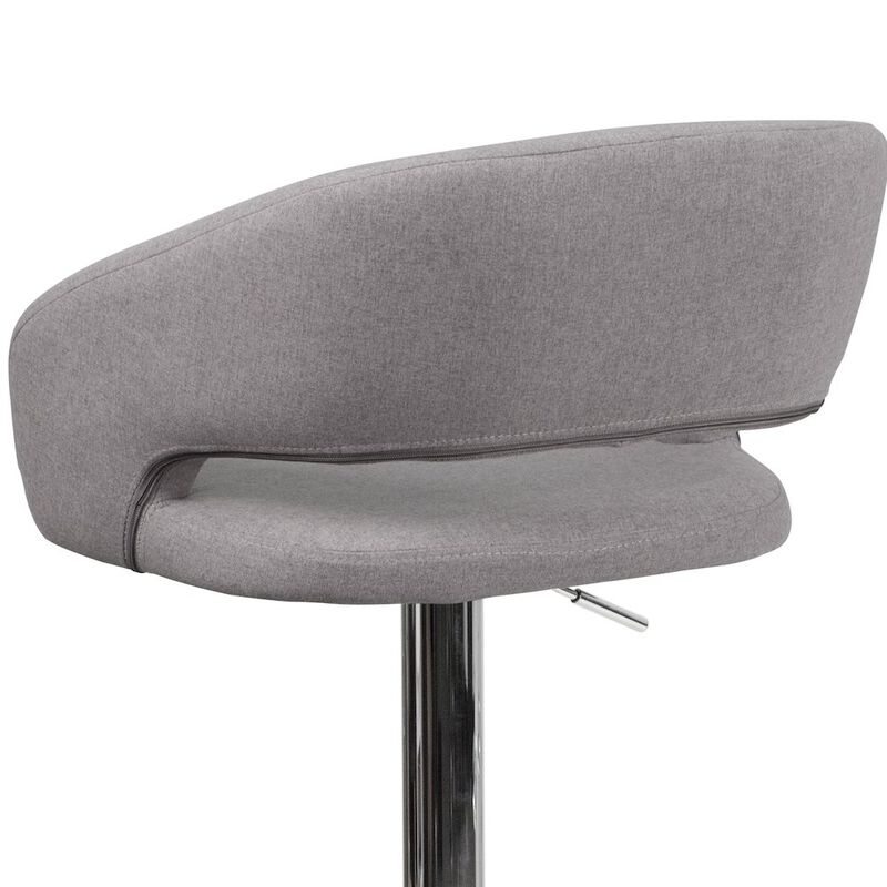Flash Furniture Gray Fabric Adjustable Height Barstool with Rounded Mid-Back and Chrome Base image number 5