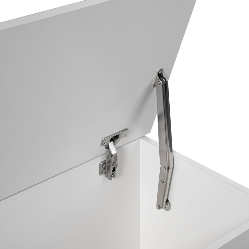 Multi Purpose White Wooden Storage Box, Organizer and Bench Perfect Furniture to Add Accent in Entryway and keep Shoes, Bedroom Bench, Playroom Storage or Window Table in your Living Room