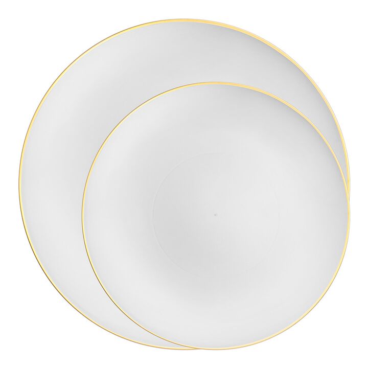 White with Gold Rim Organic Round Plastic Dinnerware Value Set (40 Sets)