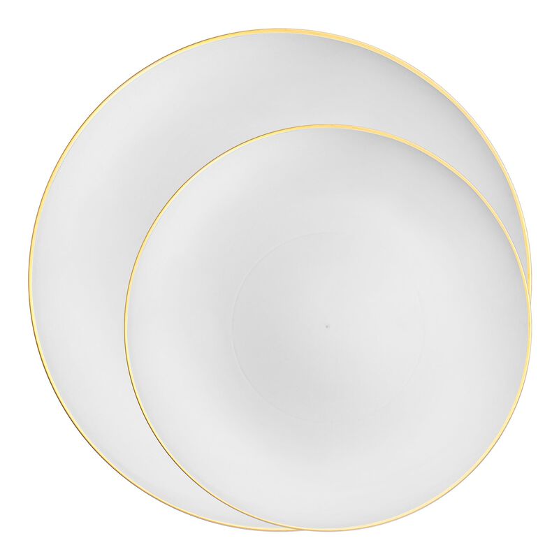 White with Gold Rim Organic Round Plastic Dinnerware Value Set (40 Sets) image number 0