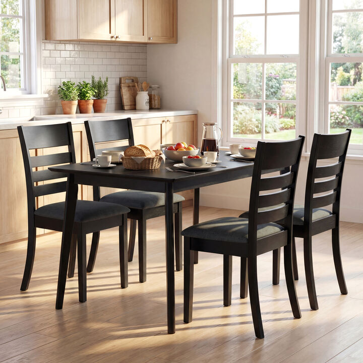 Set of 4 Upholstered Dining Chairs with Rubber Wood Frames for Kitchen-Black