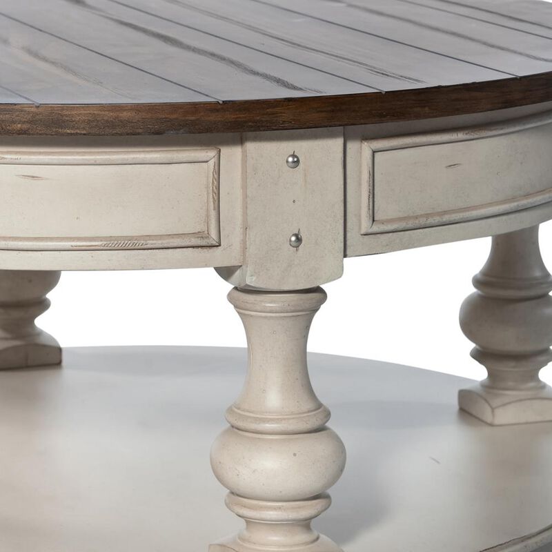 Liberty Furniture Round Cocktail Table Antique White w/ Wirebrushed Tobacco Accents image number 4