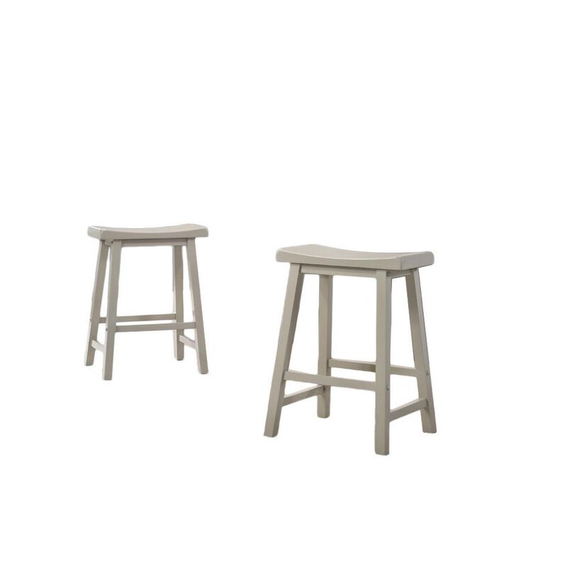 24 Inch Ergonomic Counter Height Stool, Set of 2, Curved Saddle Seat, Gray - Benzara