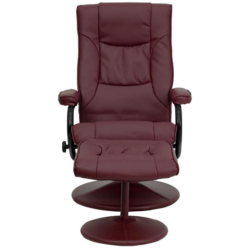 Flash Furniture Rachel Contemporary Multi-Position Recliner and Ottoman with Wrapped Base in Burgundy LeatherSoft