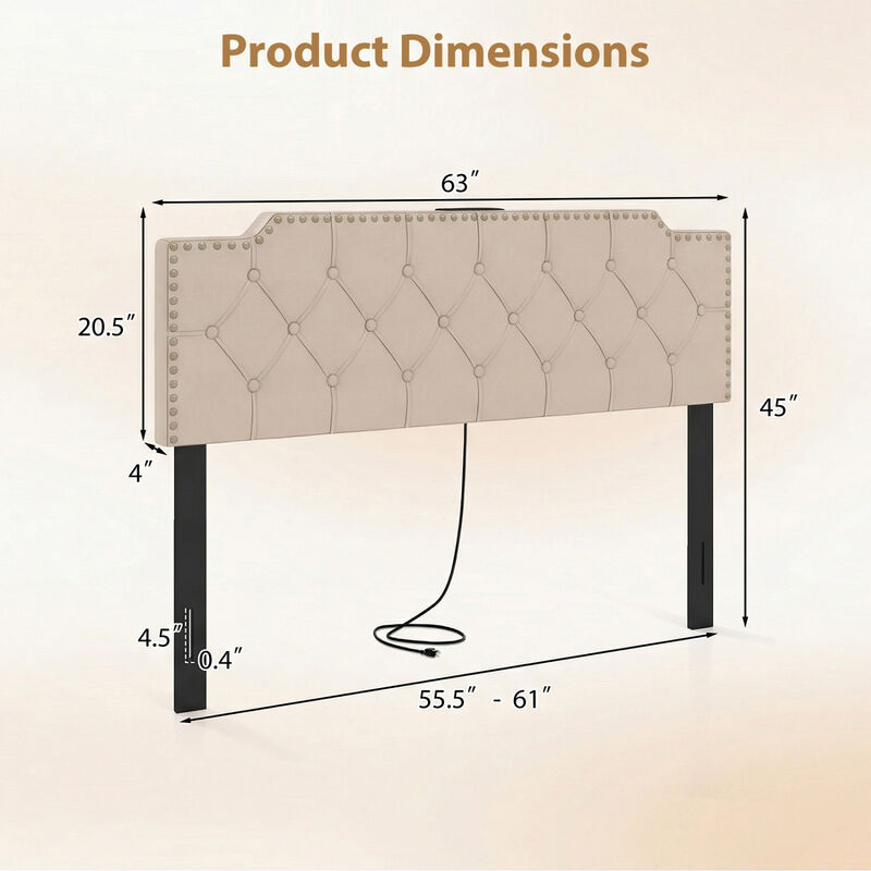Queen Full Size Upholstered Headboard with Vertical Quilted Linen Fabric image number 2