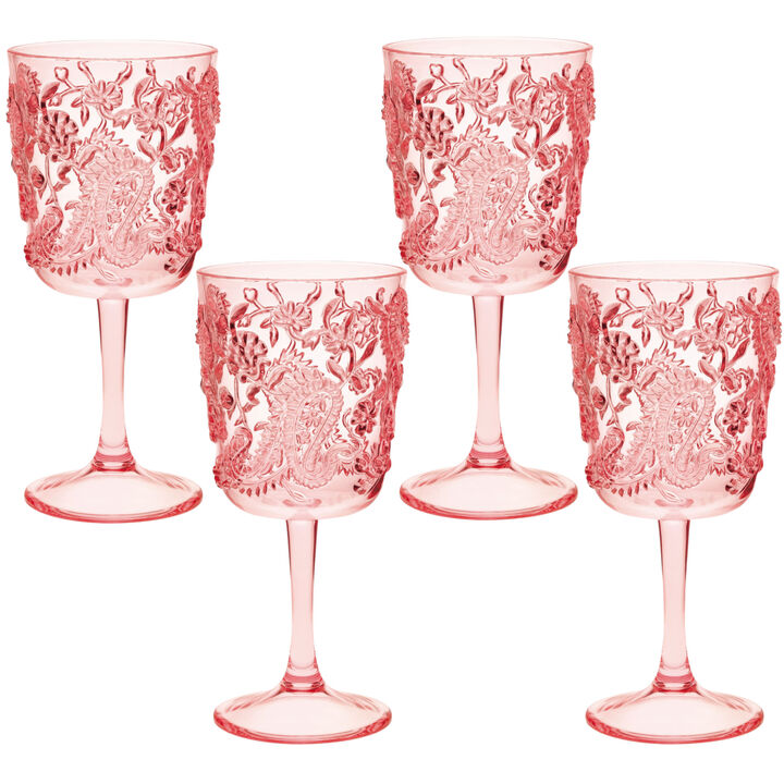 Four-Piece Paisley Acrylic Stemmed Wine Glass Set for Home or Parties
