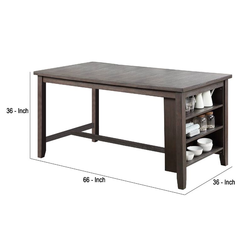 Counter Height Table with 3 Open Compartments, Large, Dark Brown-Benzara