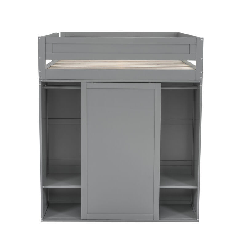 Merax Wood  Loft Bed with Wardrobes and  Cabinet