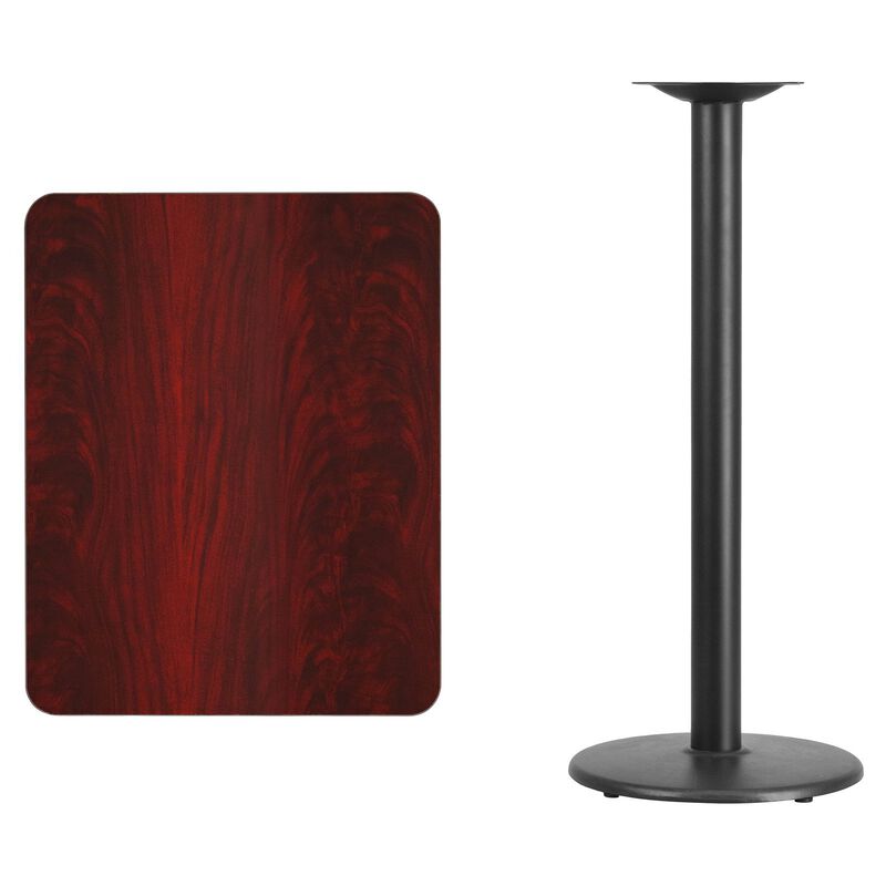 Flash Furniture Stiles 24'' x 30'' Rectangular Walnut Laminate Table Top with 18'' Round Bar Height Table Base