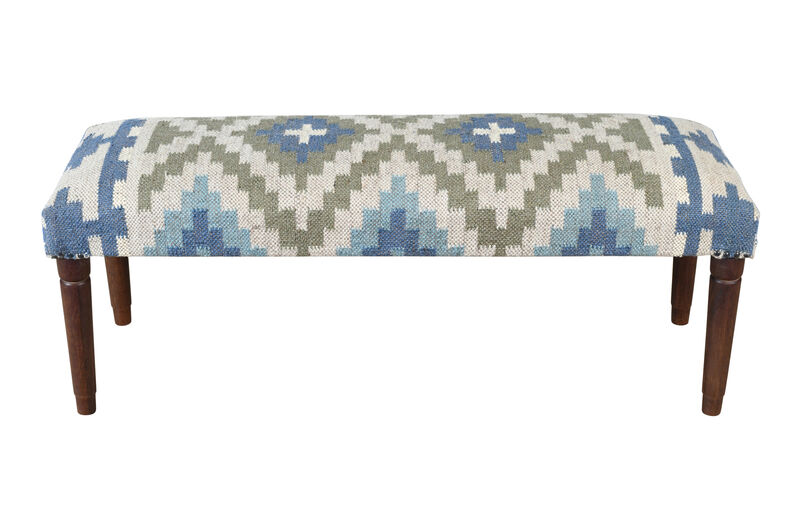 Elaris Geometric Jute and Wool  Upholstered Accent Bench image number 2