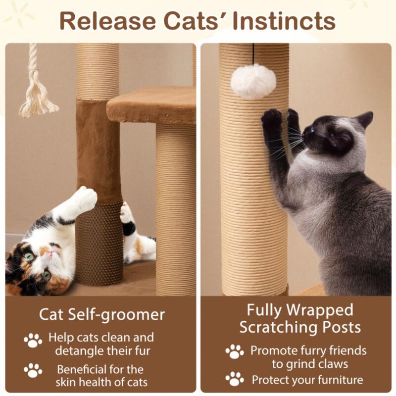 Hivvago 44 Inches Modern Cat Tree for Indoor Cats with Plush Padded Perch and Dangling Ball