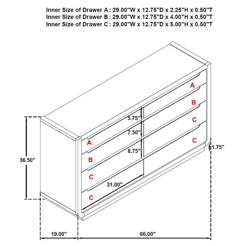 Lina Wide Dresser with 8 Drawers, Integrated Handles, Black Wood image number 7